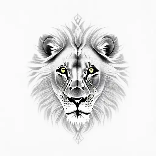 Adult Lion Looking At A Reflection Of A Baby Lion