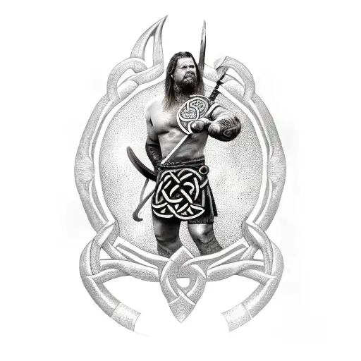 Celtic Warrior With Woad Under Oak Tree