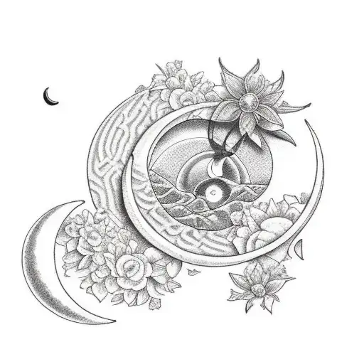 Crescent Moon With Flowers Inside