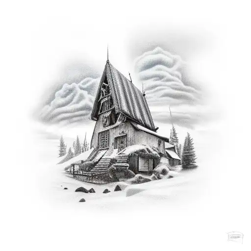 A Realism Style Tattoo Of A Norwegian Landscape With A Horror Movie Inspired Twist