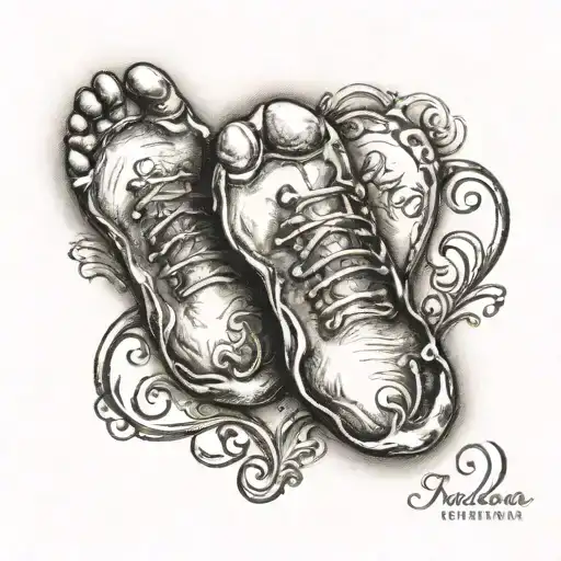 Baby Footprint Creating A Heart With Name Around It And Roman Numeral Birthday