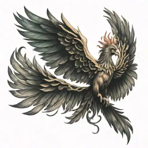 Phoenix With Flaming Plumage With Wings Spread Upwards
