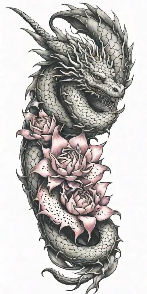 Dragon Winding With Dragon Fruit Blooming