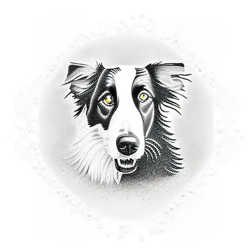 Create A Dotwork Tattoo Of A Border Collie Balancing A Soccer Ball On Its Nose