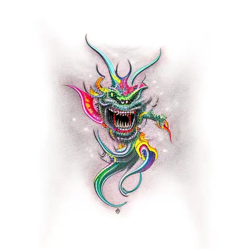 Brightly Colored Demon For Tattoo On Hand