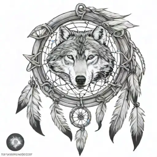 Moon Wolf Dream Catcher Intertwined