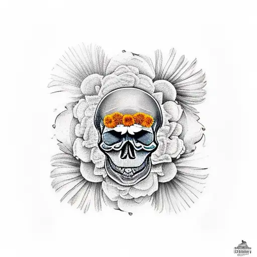 Skull With Marigolds