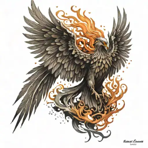 Phoenix With Flaming Plumage With Outstretched Wings