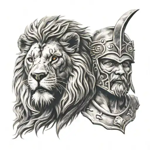 Gladiator And Lion Head