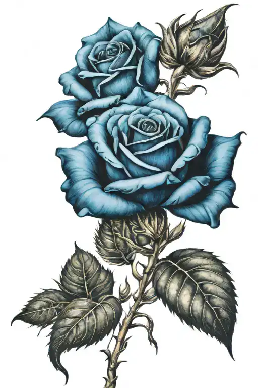 Realistic Blue Rose Vibrant Filled In Sleeve Tattoo Design