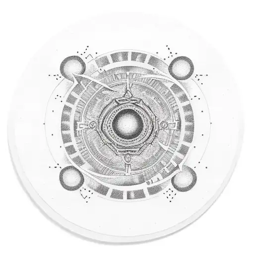 A Dotwork Tattoo Of A Vinyl Record With A Virgo Zodiac Pattern On It