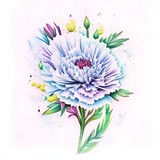 Carnation And Aster Bouquet With Water Color