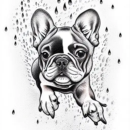 French Bulldog Jumping In The Rain On The Mountain
