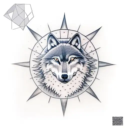 A Wolf Howling At The North Star Compass