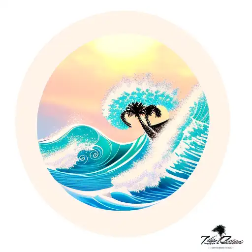 Ocean Wave And Palm Tree