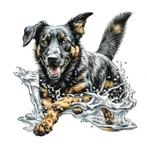 Black Australia Cattle Dog Mix With German Shepherd Middle Size Running In Water