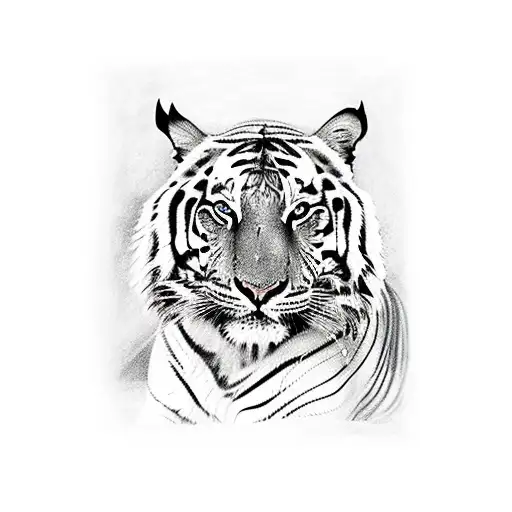 A Bored King Sitting On A Throne With His Sword Out A Tiger Coming From Behind Protecting Him