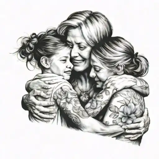 Mom Hugging 2 Daughters