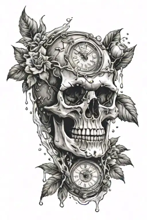 Skull And Watch With Droplets Flowing From It
