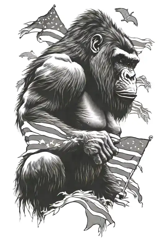 Gorilla And American Flag