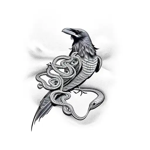 Raven With Snake