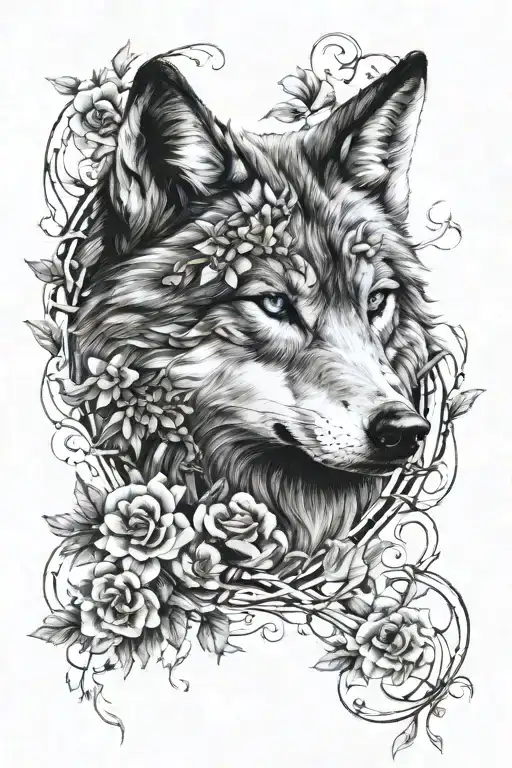 Infinity Wolf With Vining Flowers Intertwined Within 444