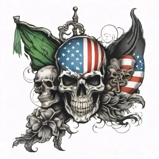 Combine Elements Of Irish Pride And American Flags In A Black-grey Style