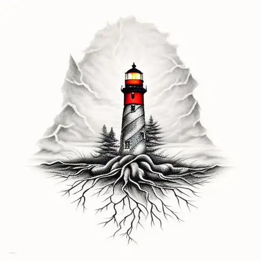 Tree Roots Turning Into A Lighthouse
