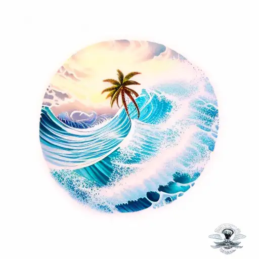 Ocean Wave And Palm Tree