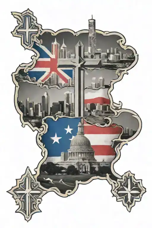 Dallas Texas Skyline With A Panamanian Flag And Christian Cross