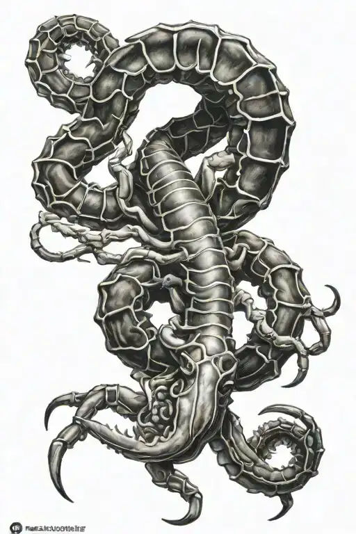 Black And White Scorpion On Shoulder Above A Kraken