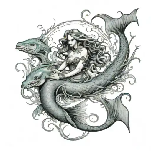 Mermaid Being Pulled Under The Ocena By The Kraken