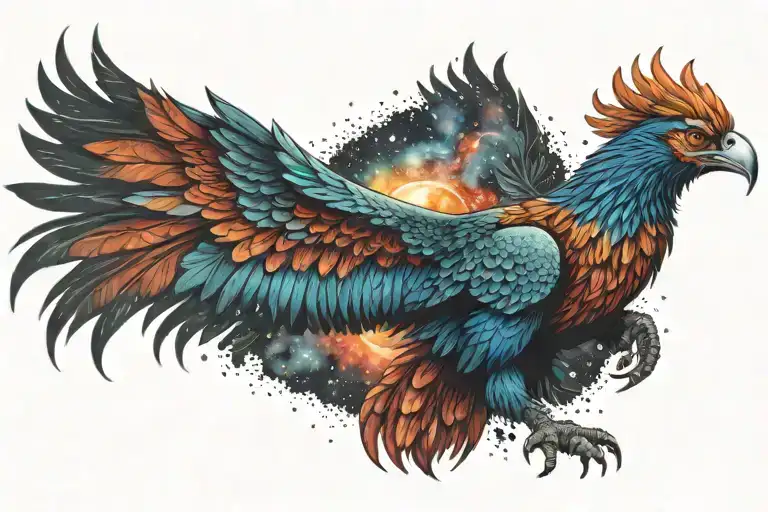 Colorful Mayan Phoenix Rising Into The Milky Way