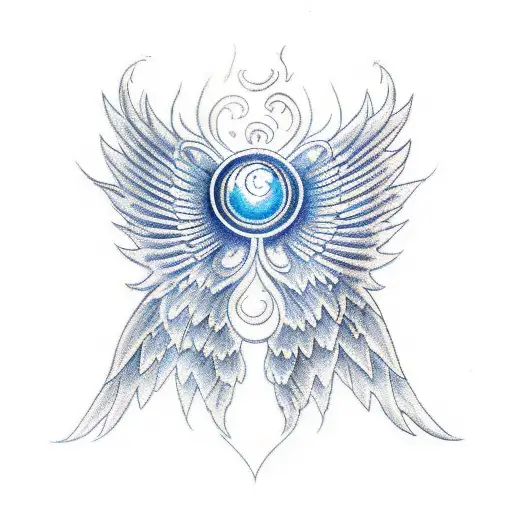 Phoenix With Open Red Flamed Wings And Blue Watery Feet