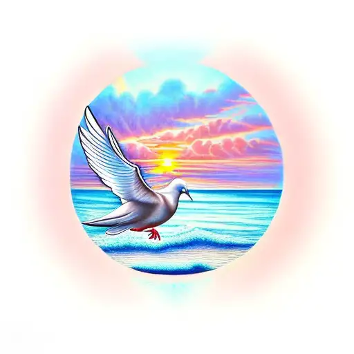 Majestic Dove Looking Out At The Ocean And Sunset