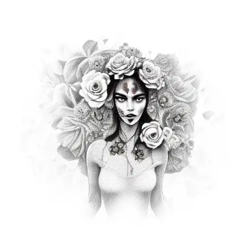 Dark Girl Stare With Flowers Coming Out Of Her Head