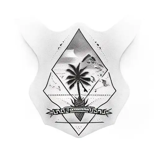 Shark Sleeve With Multiple Floral Hawaiian Accents And Palm Trees