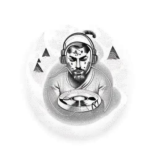 A Dj Mixing Music While Surrounded By Floating Mountains