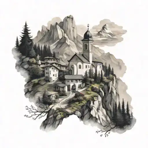 Italian Mountains Alps With Church