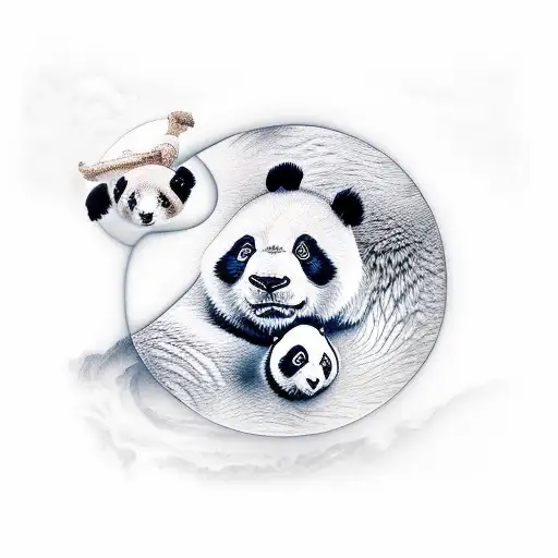 Panda Family With Ying Yang