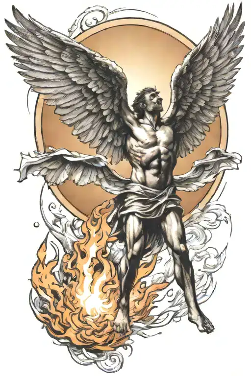 Icarus Flying Towards The Sun Vertically While On Fire