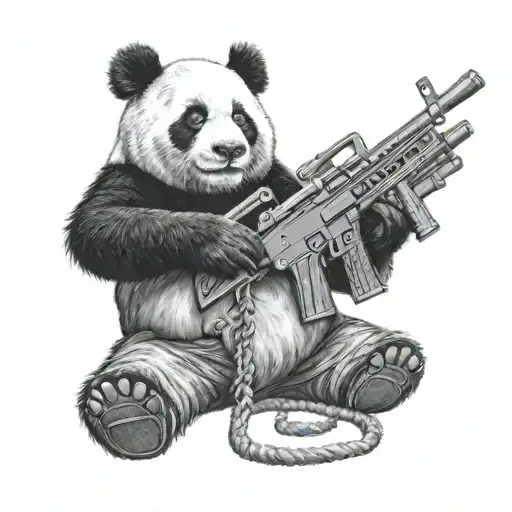 Panda Holding Machine Gun