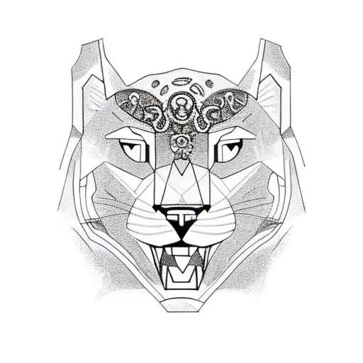 Enchanted Forest With A Running Panther In Blackwork Style