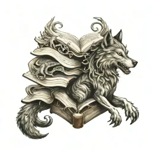 Wolf With Dragon Books Forming The Shape