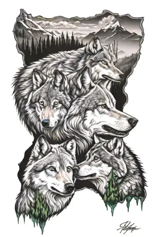 Family Wolves Mountain