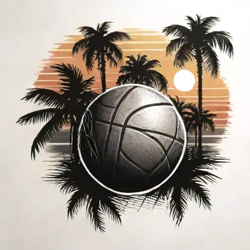 Basketball With Sunset And Palm Threes