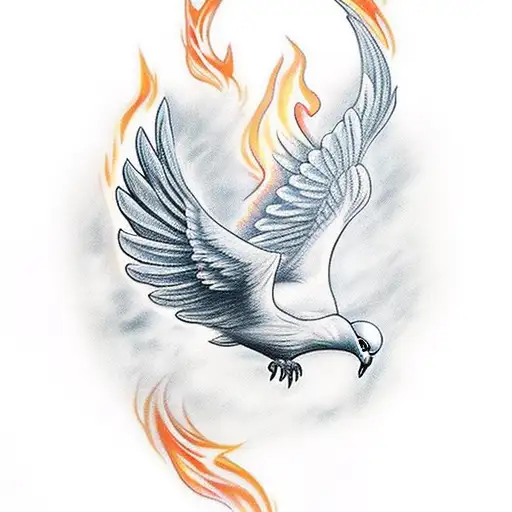 Fierce Looking Dove With Fire Coming From Its Wing Tips