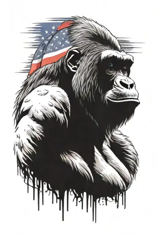 Silverback Gorilla Head With American Flag In The Background