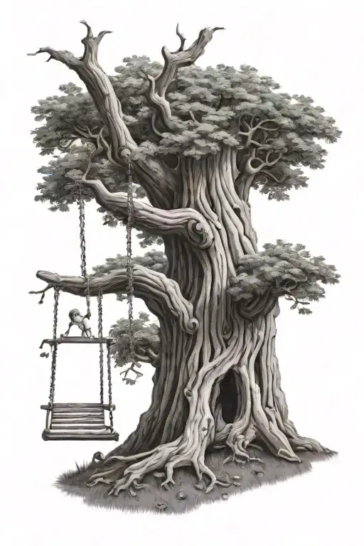 Tree With Swings On The Trunk