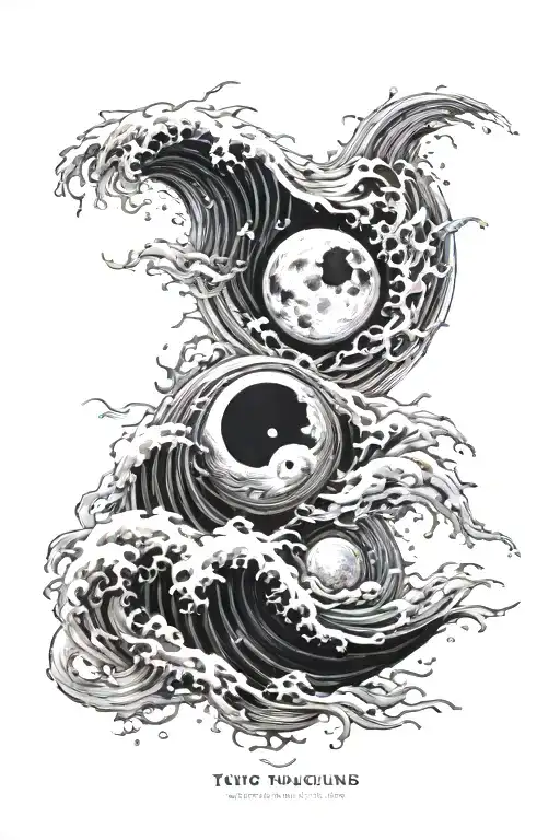 Ying Yang Night Sky Ocean Wave